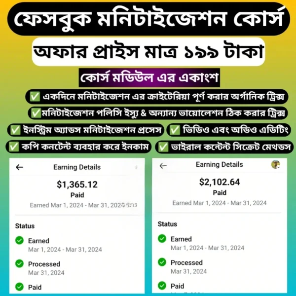 ফেসবুক মনিটাইজেশন কোর্স – ঘরে বসে আয় করুন Facebook থেকে!
