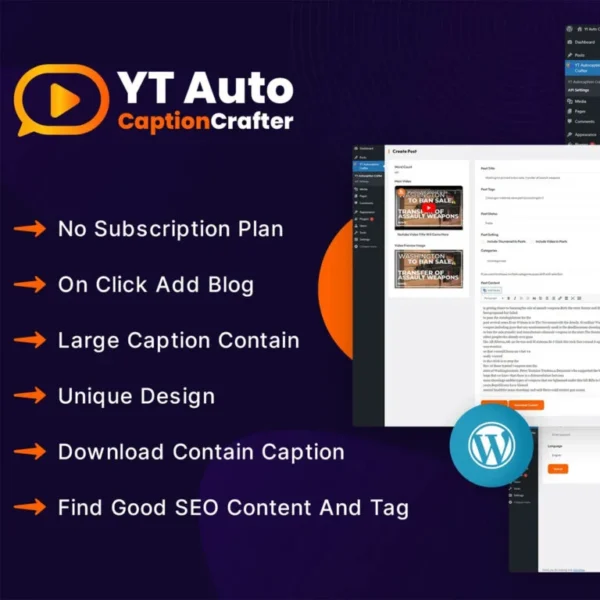 "YouTube Video Caption & Content Generator Plugin for WordPress"